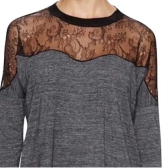 Rebecca Taylor Black Crewneck Lace Yoke 3/4 Sleeve - Picture 2 of 9